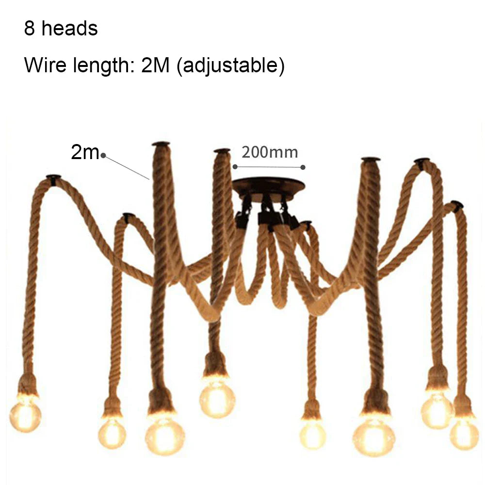 Spider Chandelier Hemp Rope Pendant Light Vintage Industrial Ceiling Lamp