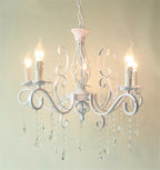 Vintage Wrought Iron Crystal Chandelier White Ceiling Lamp with E14 Candle Lights