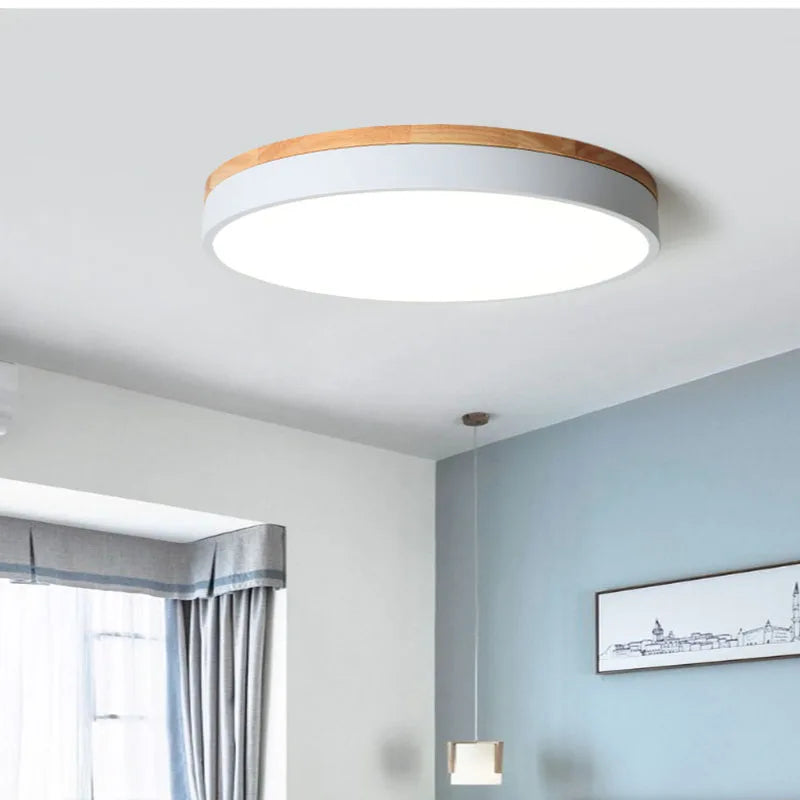 Modern Ultra-thin LED Ceiling Light Panel Solid Wood Surface Mount