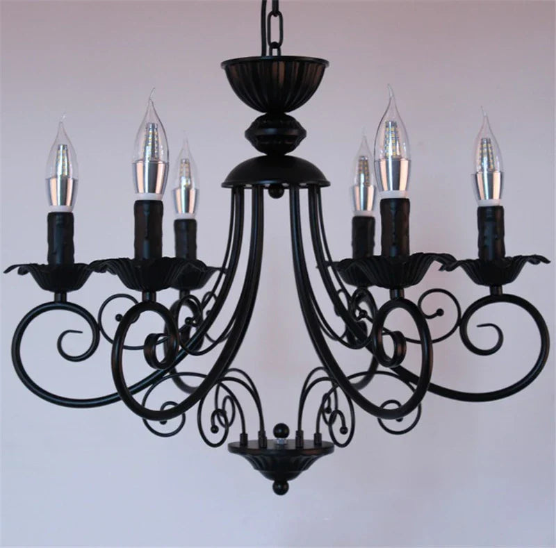 Retro Beige Black Chandelier - American Candle Lamp Iron Suspension Fixtures