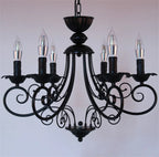 Retro Beige Black Chandelier - American Candle Lamp Iron Suspension Fixtures