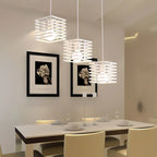White Cage Industrial Pendant Light Fixture - Modern Loft Hanging Lamp