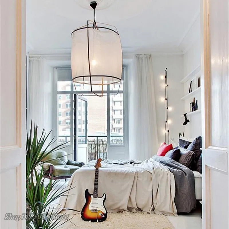 Bamboo Linen Pendant Light Fixture for Restaurant and Clothing Store