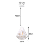 White Cage Industrial Pendant Light Fixture - Modern Loft Hanging Lamp