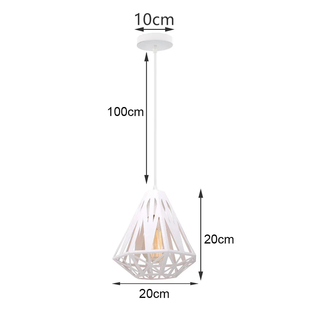 White Cage Industrial Pendant Light Fixture - Modern Loft Hanging Lamp