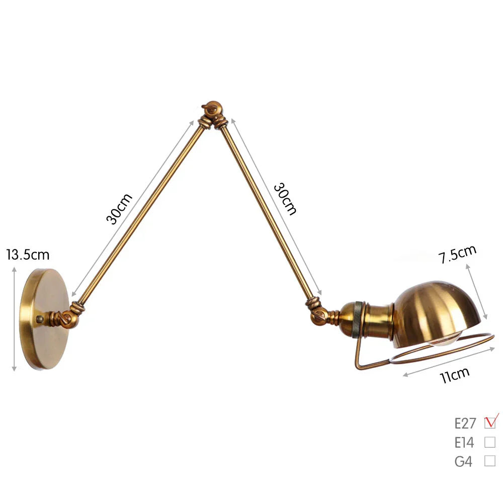 Swing Arm LED Wall Lamp Adjustable White Black Bedside Study Loft Vintage Reading Light