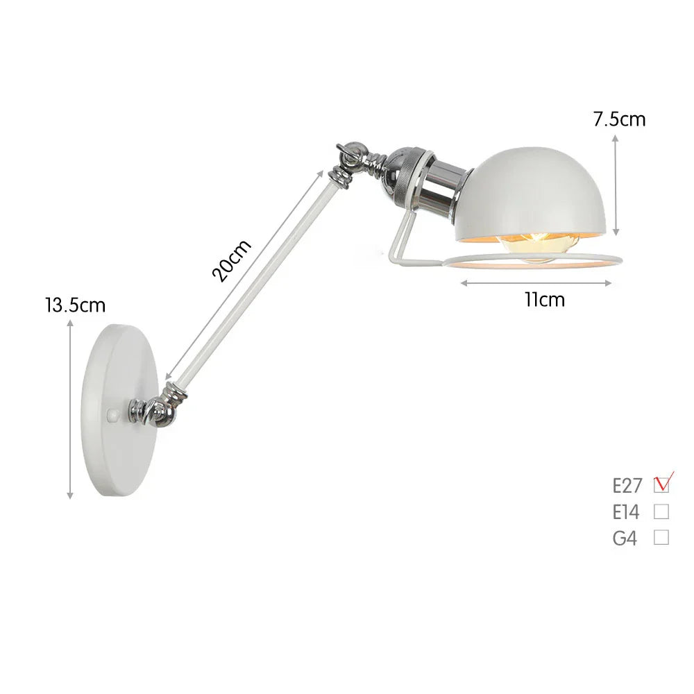 Swing Arm LED Wall Lamp Adjustable White Black Bedside Study Loft Vintage Reading Light