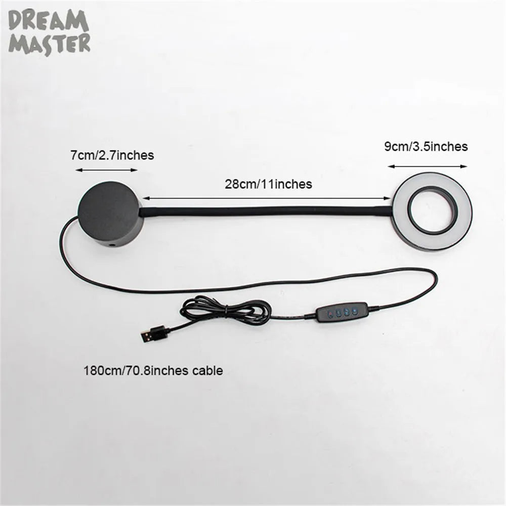 Dimmable LED Wall Lamp for Bedside Reading, USB Powered, Gooseneck Bedroom Light