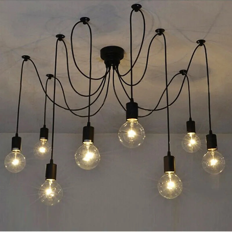 Spider Black Pendant Light: Industrial Edison Chandelier, Ceiling Mount, DIY Fixture