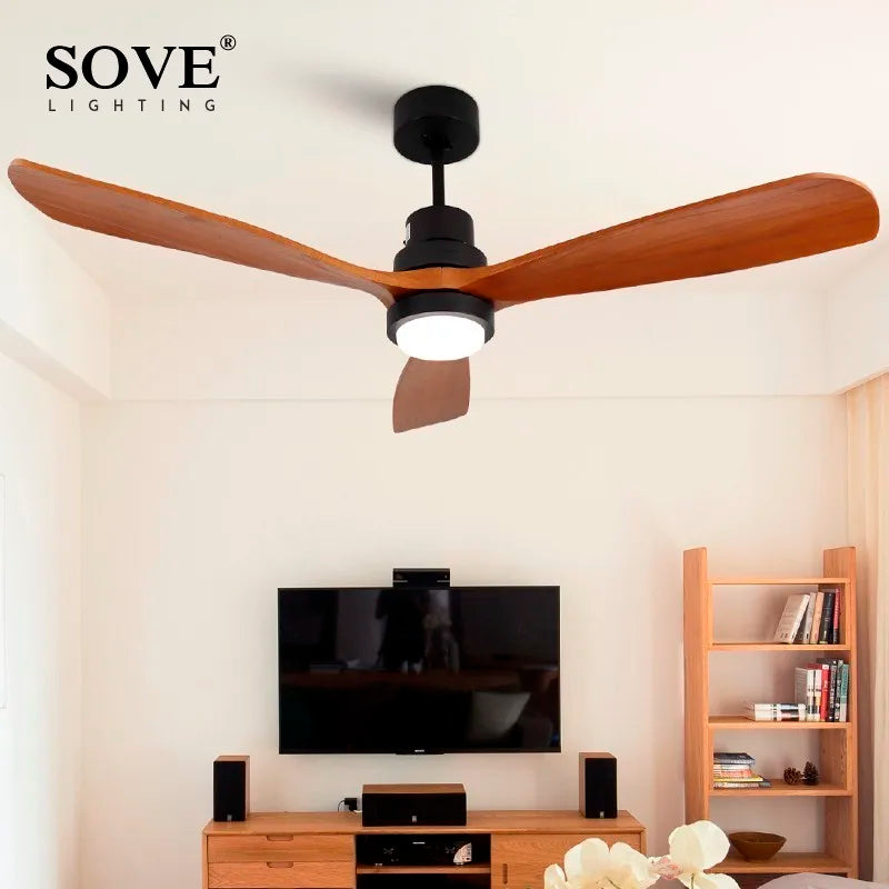 52" Wood Ceiling Fan Remote Control 3 Blades for Home Living Bedroom