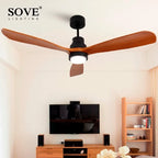 52" Wood Ceiling Fan Remote Control 3 Blades for Home Living Bedroom