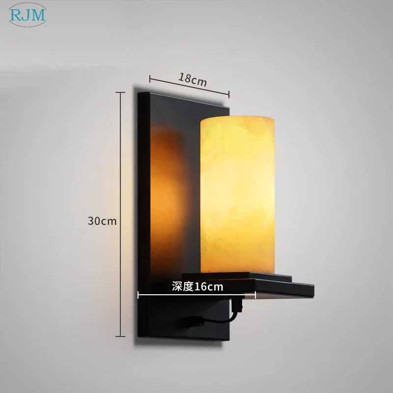 Marble Wall Lamp: European Industrial Style Vintage Iron Stone LED Light for Home Decor