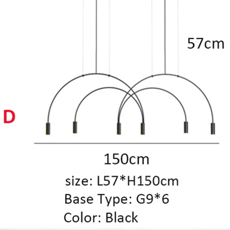 Line Art Black Semicircle Pendant Light for Living Room, Bar, Coffee Shop