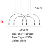 Line Art Black Semicircle Pendant Light for Living Room, Bar, Coffee Shop
