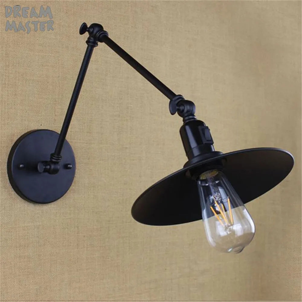 Industrial Swing Arm Wall Lamp Black Switch On Off Sconces Iron