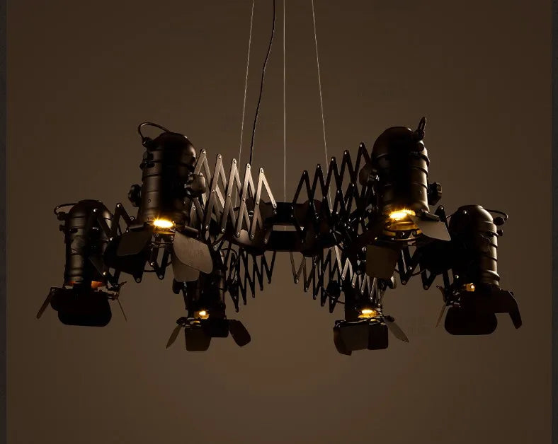 Vintage Loft Industrial Chandelier with Telescopic Spotlights