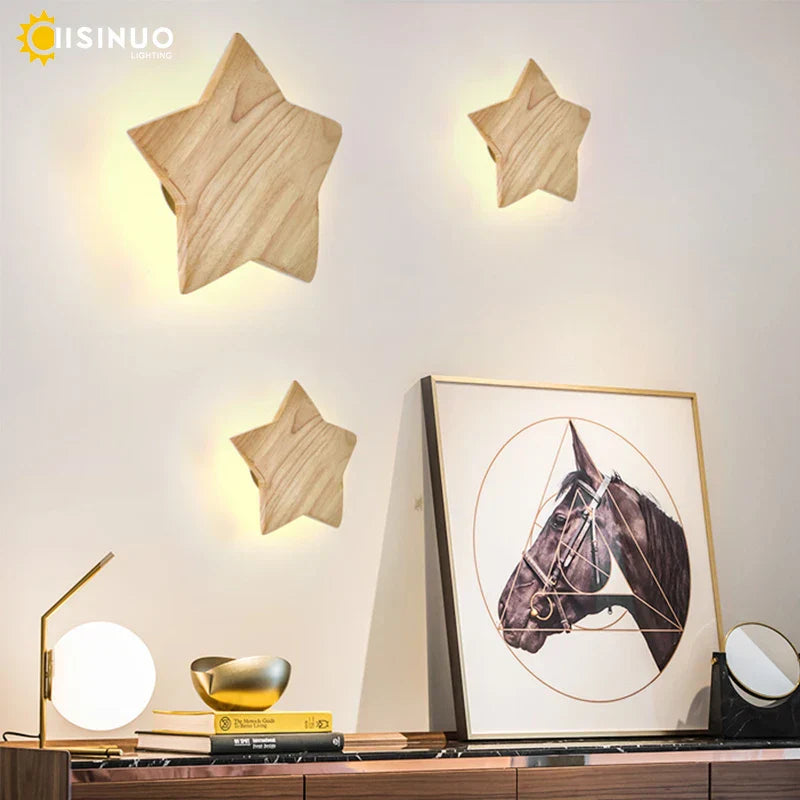 Star Wood Wall Lamp: Modern Solid Decor Lighting for Living Room, Bedroom, Corridor