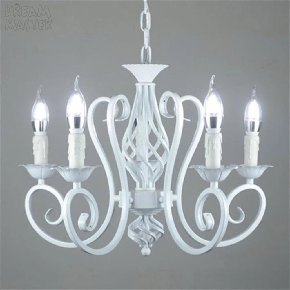White Nordic Chandelier Wrought Iron Lustre Lamp for Living Room Bedroom Lighting