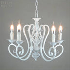 White Nordic Chandelier Wrought Iron Lustre Lamp for Living Room Bedroom Lighting