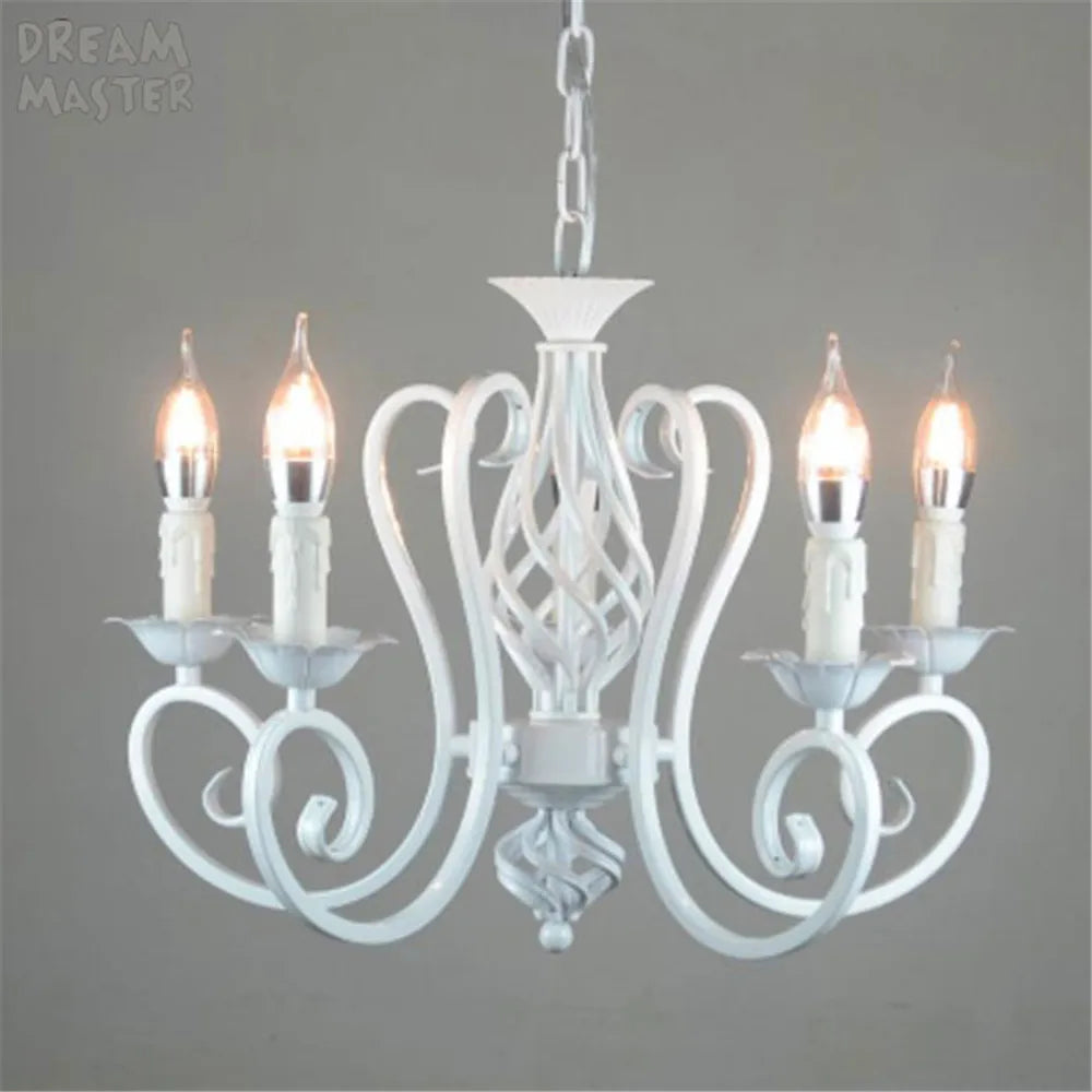 White Nordic Chandelier Wrought Iron Lustre Lamp for Living Room Bedroom Lighting