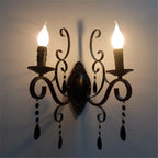 Black Wrought Iron Crystal Candle Wall Lamp