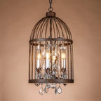 Retro Vintage Crystal Chandelier Wrought Iron Cage Lighting E14 220V Lamp