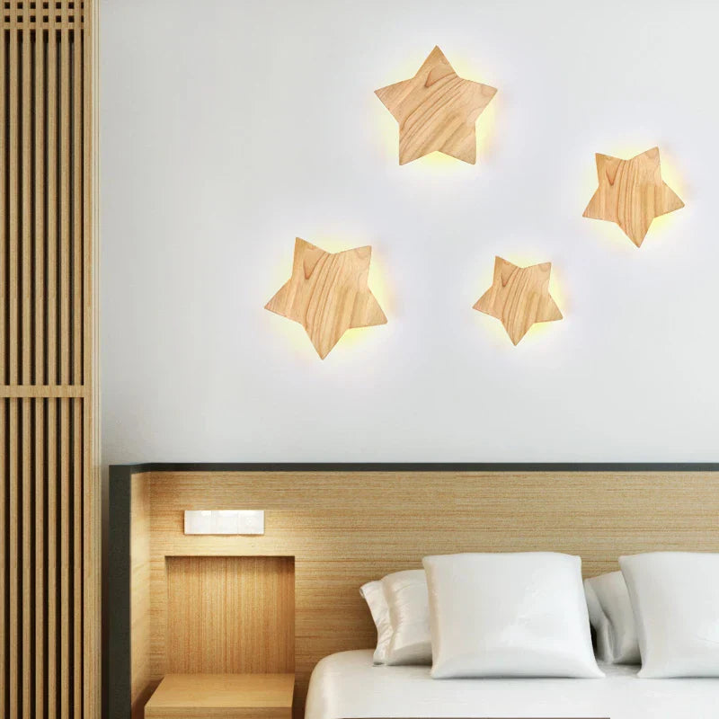 Star Wood Wall Lamp: Modern Solid Decor Lighting for Living Room, Bedroom, Corridor