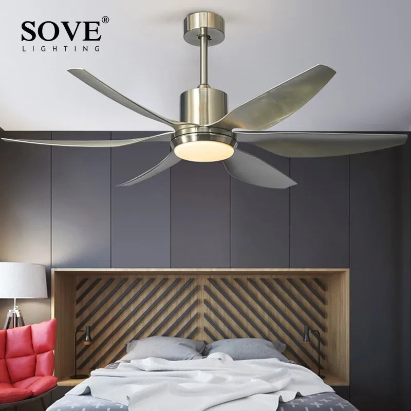 66" Modern LED Brown Ceiling Fan with Remote Control for Living Room