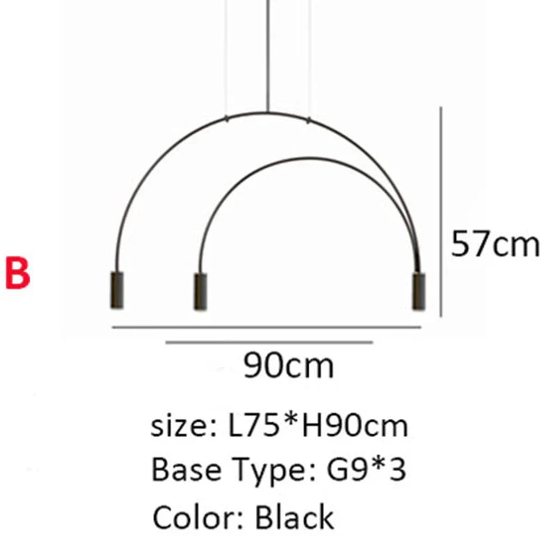 Line Art Black Semicircle Pendant Light for Living Room, Bar, Coffee Shop