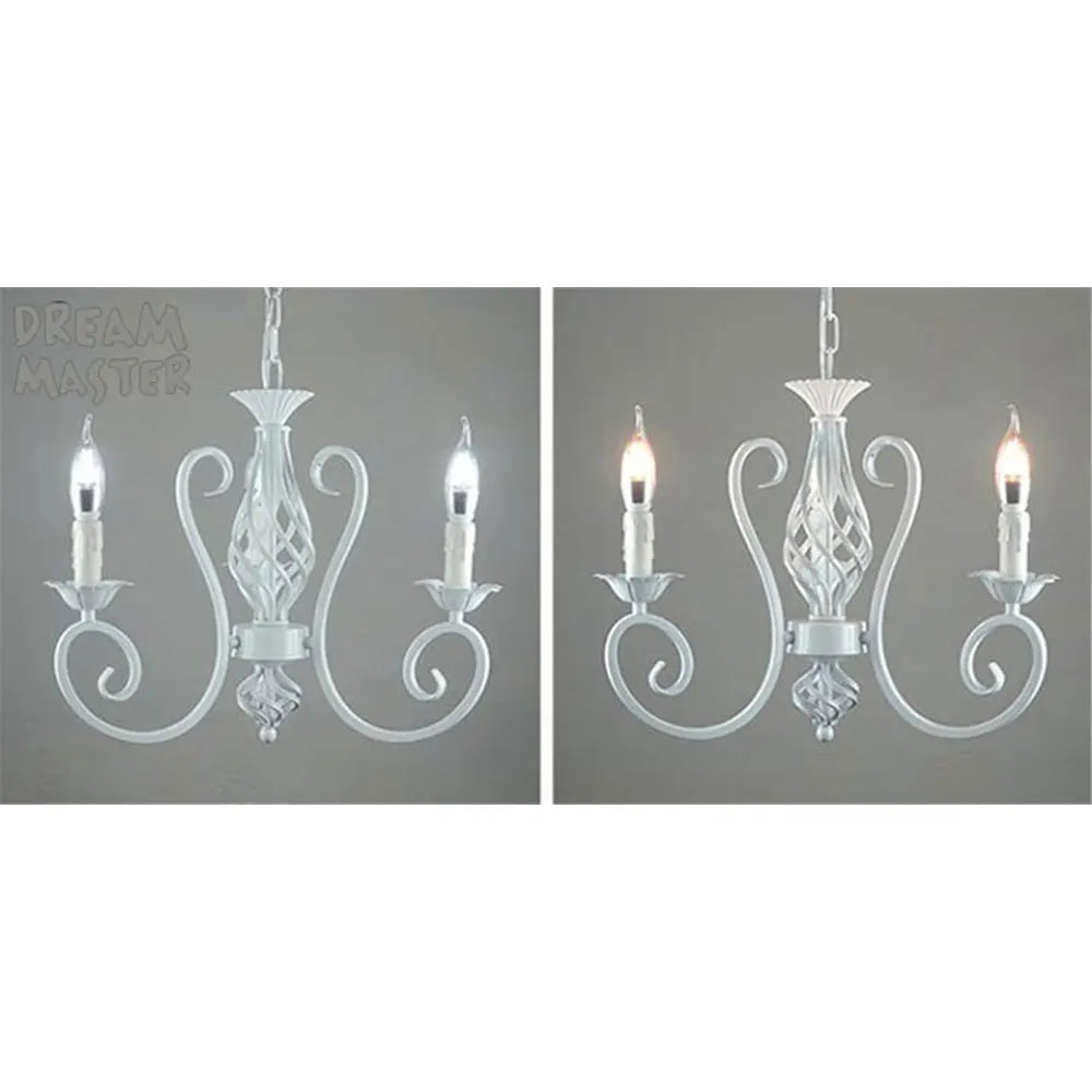 White Nordic Chandelier Wrought Iron Lustre Lamp for Living Room Bedroom Lighting