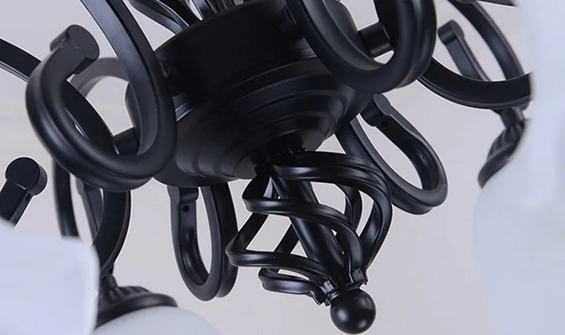 Traditional Metal Body Glass Chandelier, E27 LED Bulb, European Style Lighting Fixture