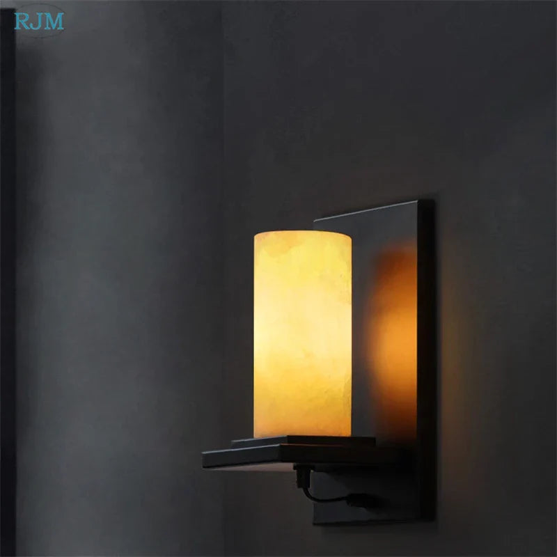Marble Wall Lamp: European Industrial Style Vintage Iron Stone LED Light for Home Decor