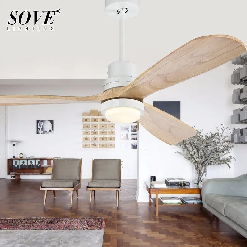 52" Wood Ceiling Fan Remote Control 3 Blades for Home Living Bedroom