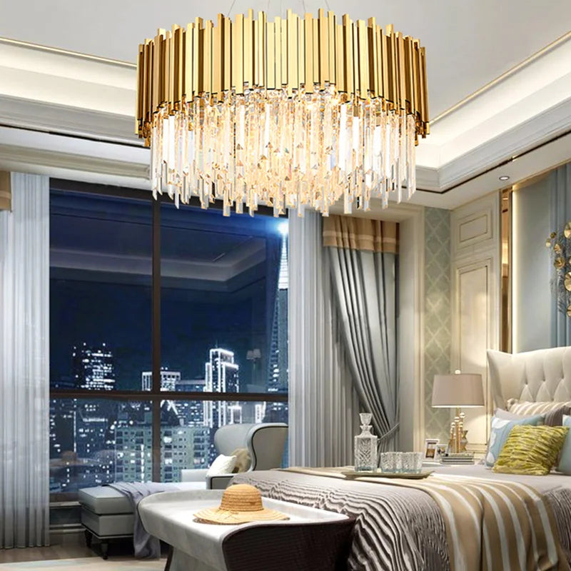 Gold LED Crystal Ceiling Chandelier for Elegant Home Decor
