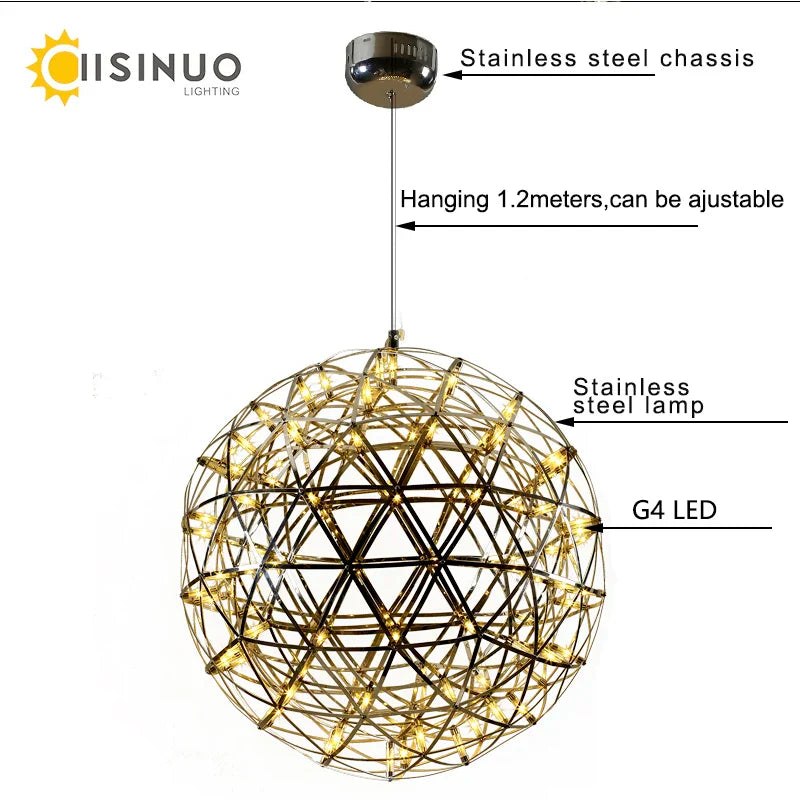LED Spark Ball Chandelier Fireworks Pendant Light - Modern Luxury Stainless Steel