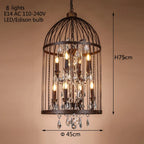 Retro Vintage Crystal Chandelier Wrought Iron Cage Lighting E14 220V Lamp