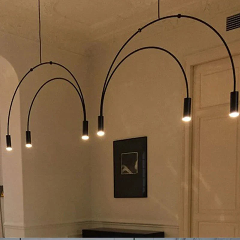 Line Art Black Semicircle Pendant Light for Living Room, Bar, Coffee Shop