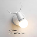 Modern Deer Antlers LED Wall Light Black White Solid Wood Novelty Animal Wall Lamp