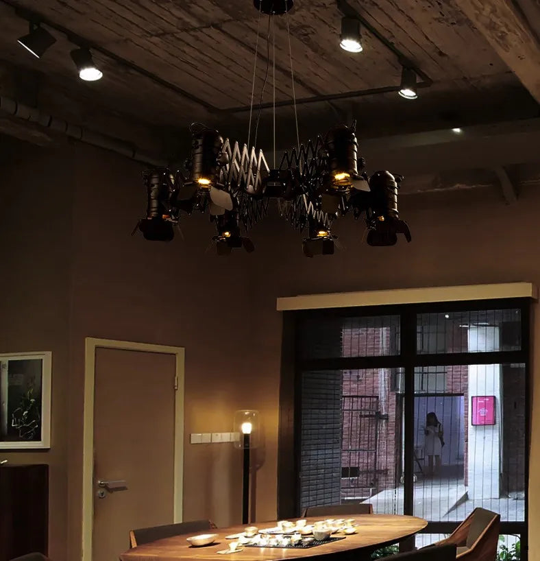 Vintage Loft Industrial Chandelier with Telescopic Spotlights