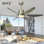 66" Modern LED Brown Ceiling Fan with Remote Control for Living Room
