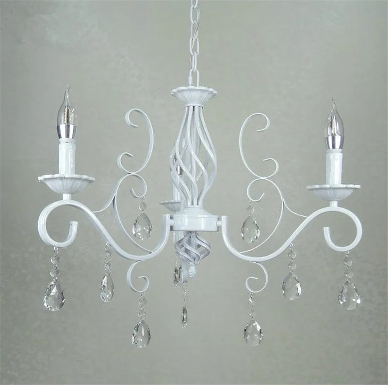 Retro White Metal Crystal Chandelier with E14 Candle Lights