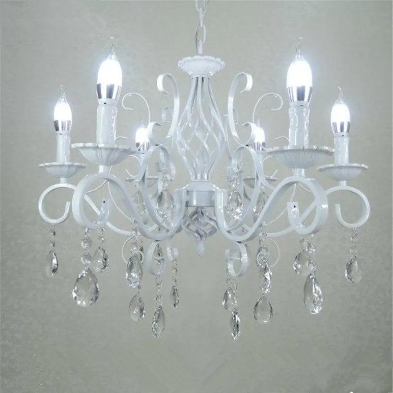Retro White Metal Crystal Chandelier with E14 Candle Lights