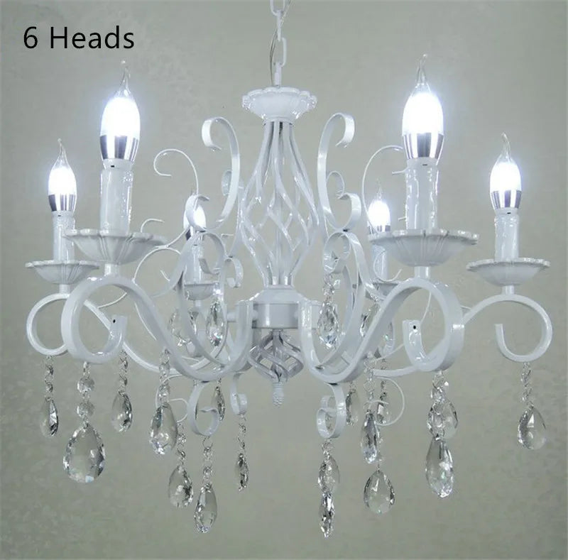 Retro White Metal Crystal Chandelier with E14 Candle Lights