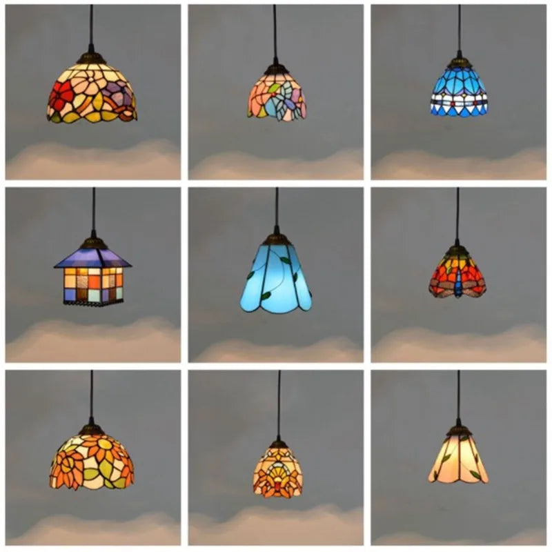 Stained Glass Pendant Light - Vintage Mediterranean Hanging Lamp for Home Decor