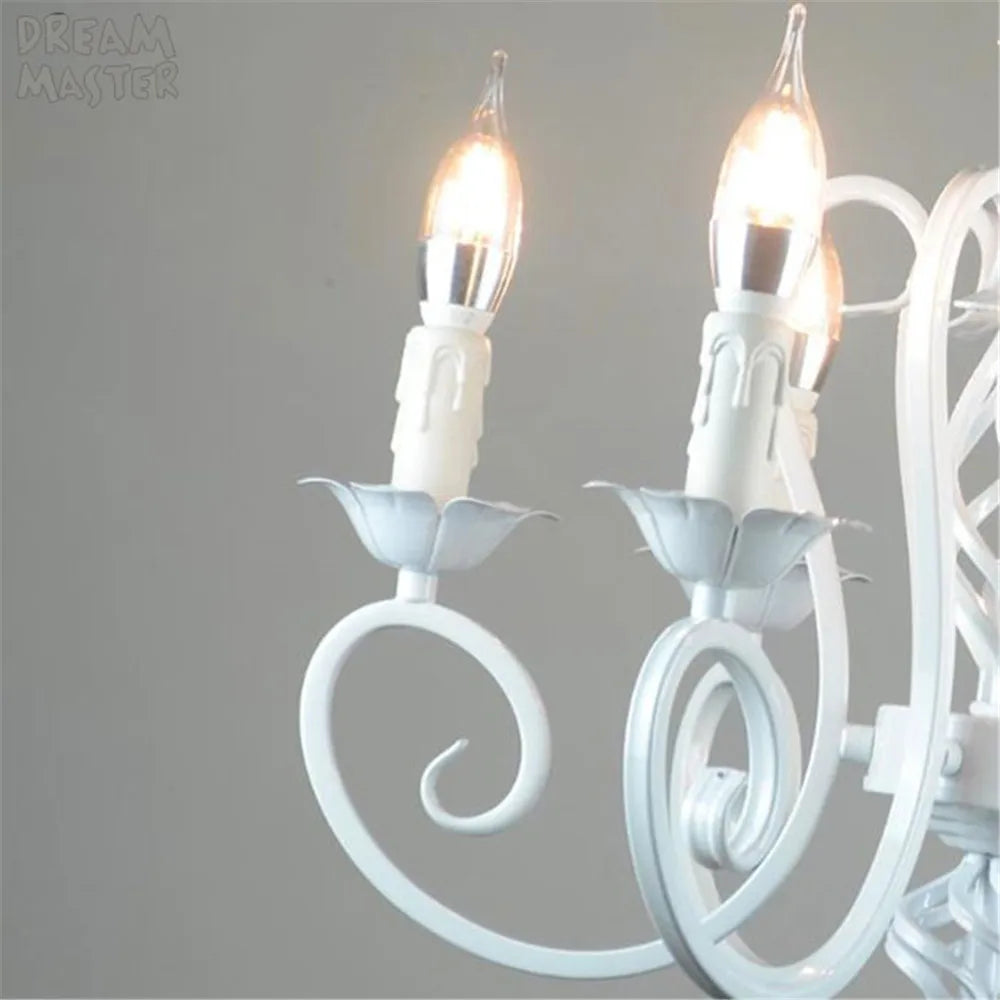 White Nordic Chandelier Wrought Iron Lustre Lamp for Living Room Bedroom Lighting