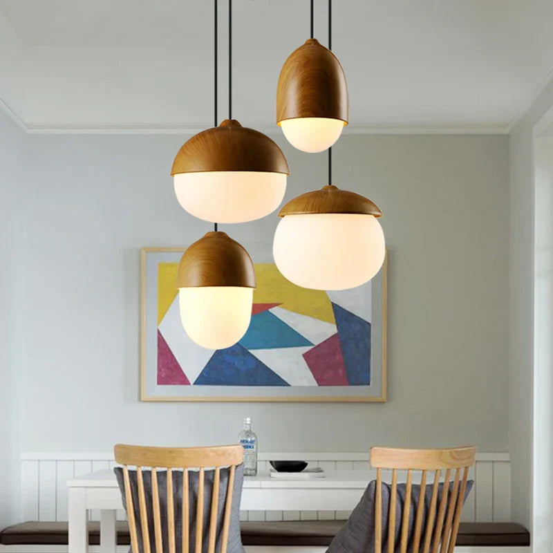 Nordic Nuts Pendant Lamp | Imitation Wood Design | E27 Bulb | Creative Lighting