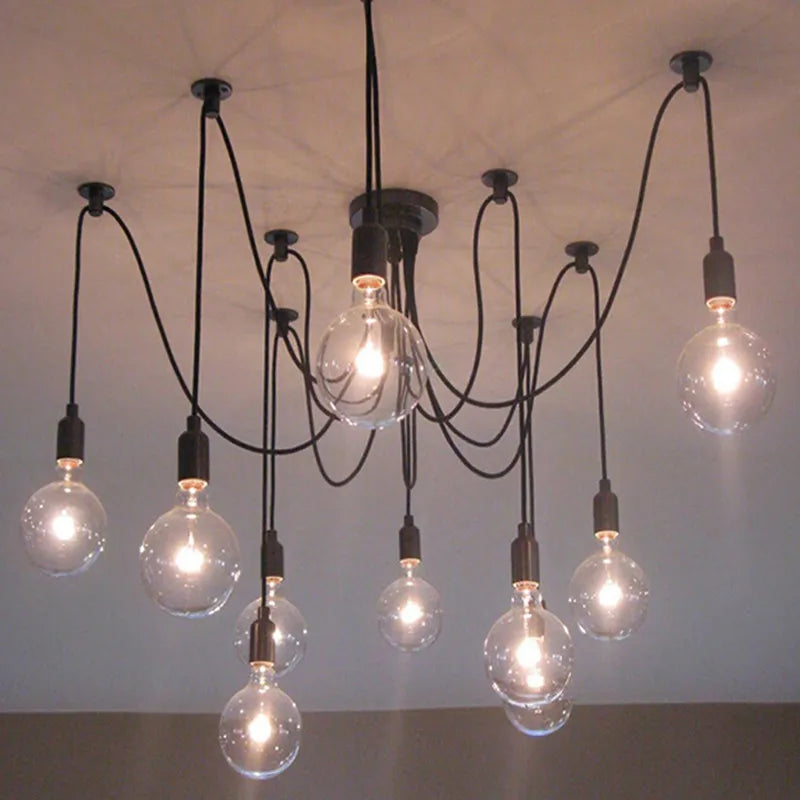 Spider Black Pendant Light: Industrial Edison Chandelier, Ceiling Mount, DIY Fixture