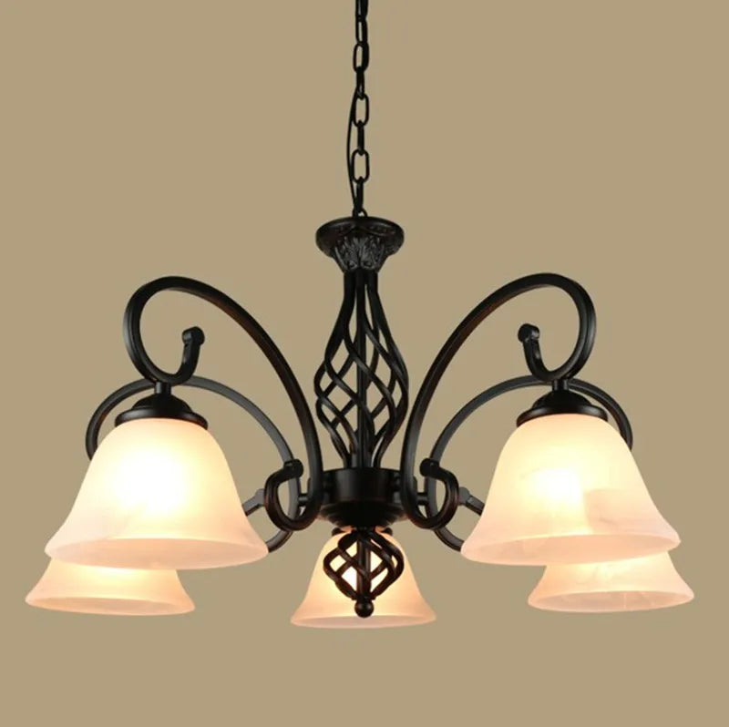 Metal Body Glass Chandelier: European Traditional Decor Lighting, E27 Led Ceiling Lamp
