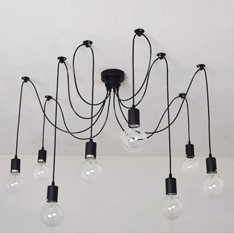 Spider Black Pendant Light: Industrial Edison Chandelier, Ceiling Mount, DIY Fixture