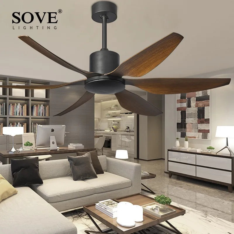 66" Modern LED Brown Ceiling Fan with Remote Control for Living Room